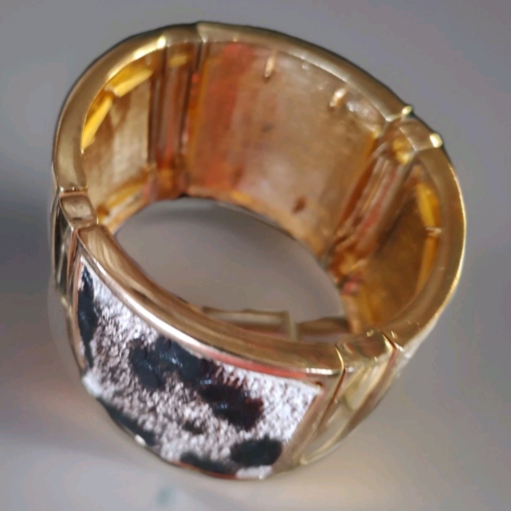 Mia Collection Animal Print Gold-Tone Stretch Chunky Leopard Cuff (New In Bag)